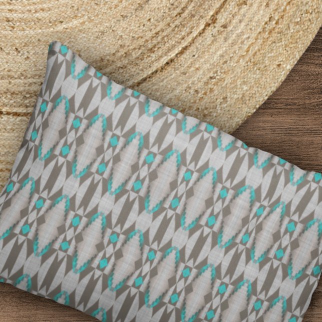 Gray Taupe Aqua Turquoise Blue Tribal Art Pattern Pillowcase (Creator Uploaded)