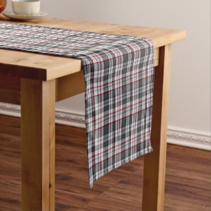 Gray textured tartan plaid short table runner