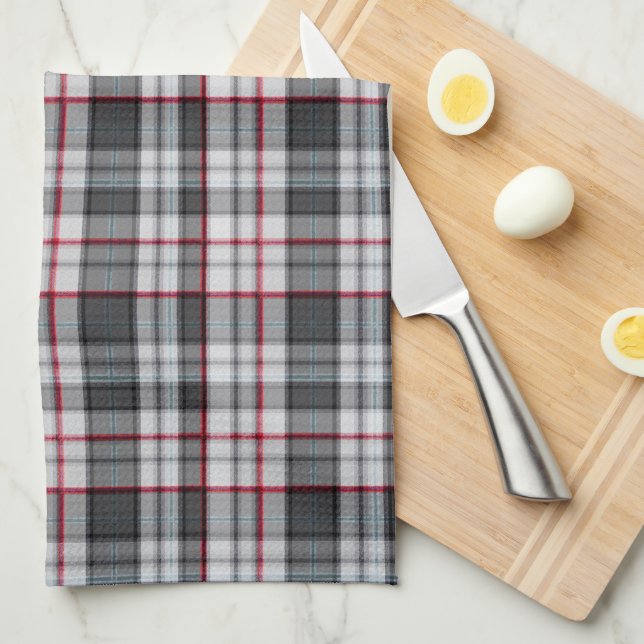 Gray textured tartan plaid tea towel (Quarter Fold)