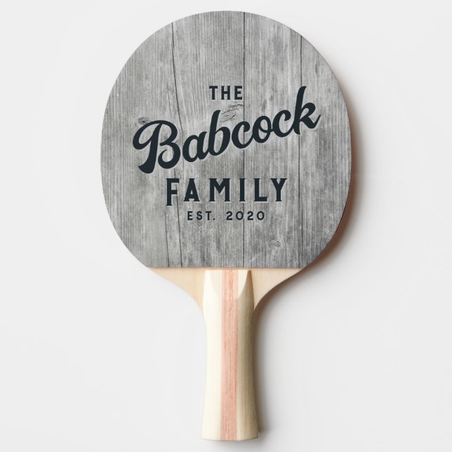 Gray Timber Retro Family Name & Year Ping Pong Paddle (Front)