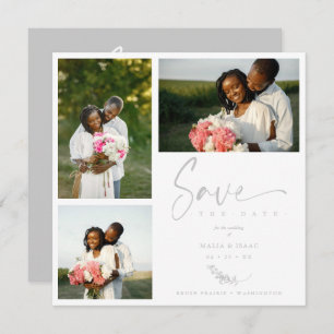 Gray Trendy Branches Wedding Save Date 3 Photos