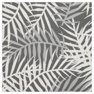 Gray Tropical Leaves Palm Tree Fern Leaf Pattern Fabric