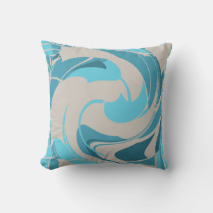Gray Turquoise Aqua MediterraneanAbstract Flower Cushion