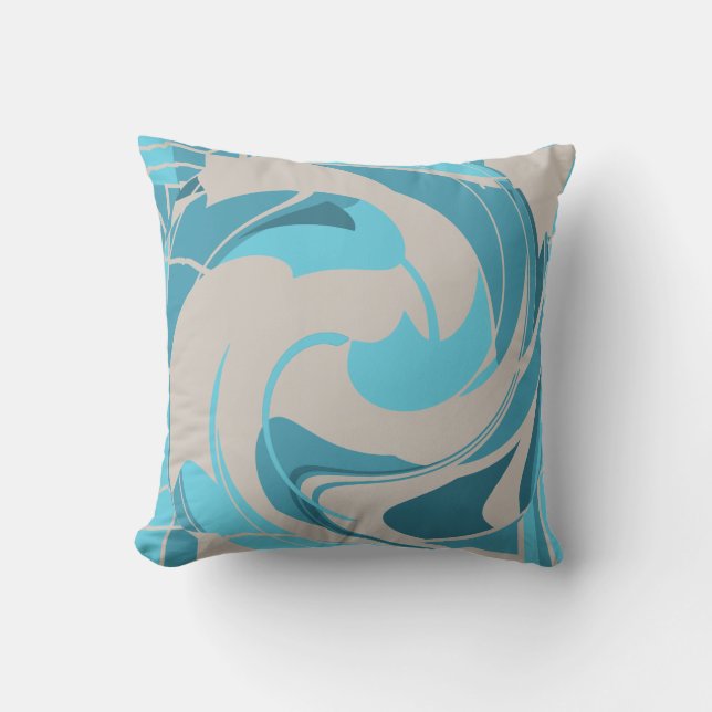 Gray Turquoise Aqua MediterraneanAbstract Flower Cushion (Front)