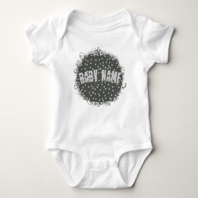 Gray Urban Trend Grunge Triangles | Custom Name Baby Bodysuit (Front)