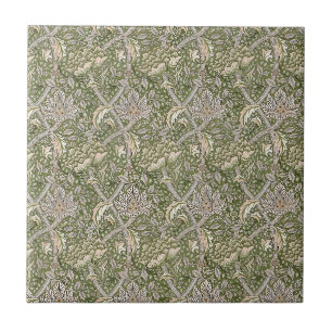 Gray Vine White Botantical Taupe Deep Green   Tile