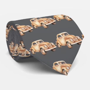Gray Vintage Child's Car Toy Pattern Tie