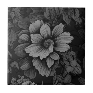 Gray Vintage Unfurling Flower Tile