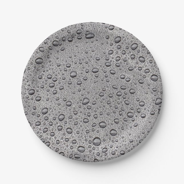 Gray water droplets paper plate (Front)