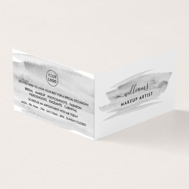 Gray Watercolor Brushstroke, Makeup Artist Loyalty Business Card (Outside)
