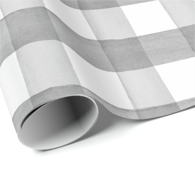 Gray Watercolor Buffalo Plaid Wrapping Paper (Roll Corner)