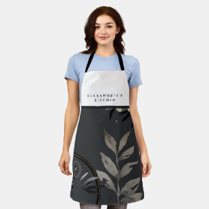 Gray Watercolor Custom Name Black & White Bib Apron