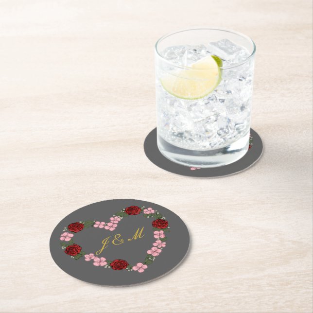 gray wedding round paper coaster (Insitu)