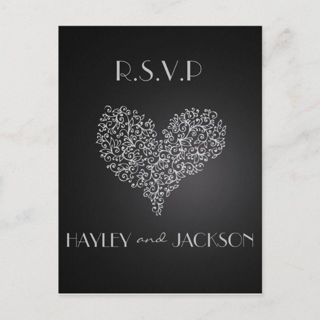 gray wedding rsvp postcards "with love" (Front)