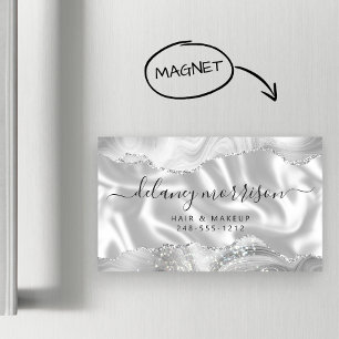 Gray White Agate Silver Glitter Luxury Magnetic Business Card