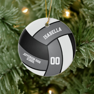 Gray, White and Black Volleyball Ceramic Tree Decoration