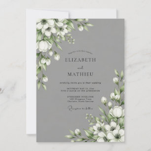 Gray White Floral Botanical Wedding Invitation