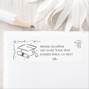 Gray White Hand Drawn Doodles Graduate Cap Address