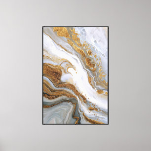 Gray & White Marble with Flowing Gold Veins Canvas Print