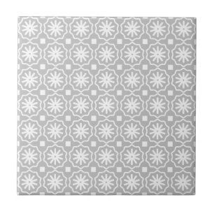 Gray white modern geometric floral pattern tile