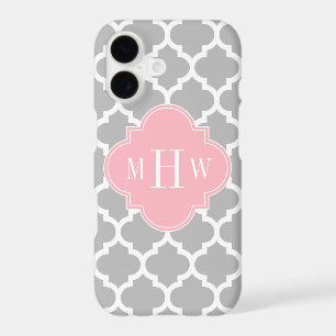 Gray White Moroccan #5 Pink 3 Initial Monogram