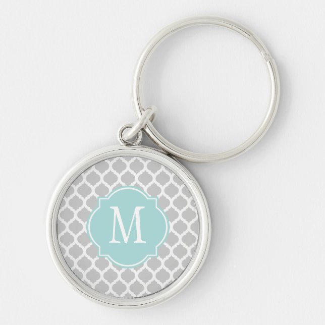 Gray & White Moroccan Pattern Key Ring (Front)