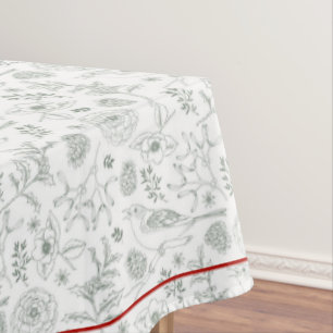 Gray/White Natural Christmas & Cardinal Red Border Tablecloth