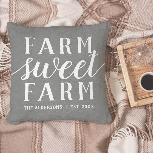 Gray & White Personalized Farm Sweet Farm Cushion