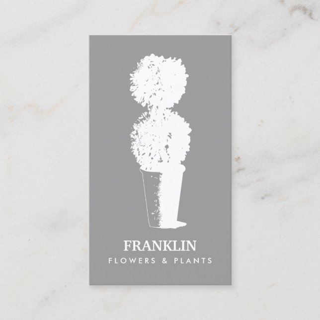 GRAY & WHITE SHADOWED TOPIARY LOGO Business Card (Front)