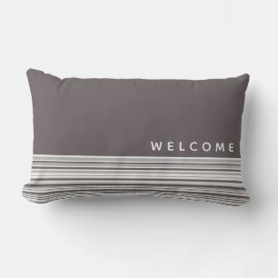 Gray & White Simple Modern Stripe   Welcome Lumbar Cushion