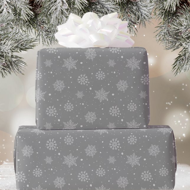 Gray White Snowflakes Pattern Christmas Holiday Wrapping Paper (Creator Uploaded)