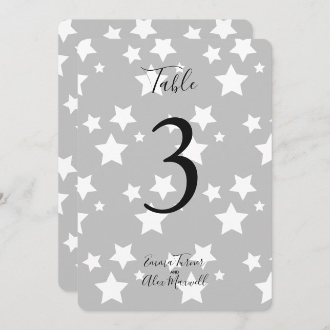 Gray White Stars Background | Table number cards (Front/Back)