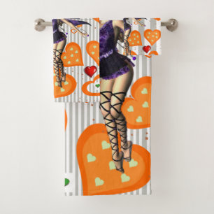 Gray & White Stripe Fairy  Bathroom Towel Sets