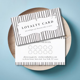 Gray White Stripe Vintage Bow Loyalty Cards