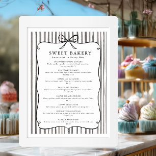 Gray White Stripe Vintage Bow Price List Poster