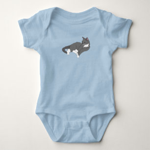 Gray & White Tuxedo Cat Baby Bodysuit