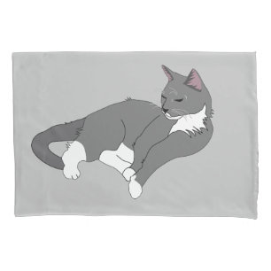 Gray & White Tuxedo Cat Pillowcase
