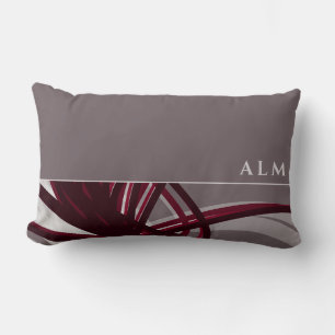 Gray & Wine Artistic Abstract Ribbons   Monogram Lumbar Cushion