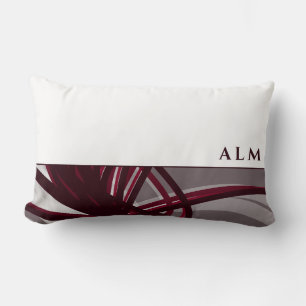 Gray & Wine Artistic Abstract White Monogram Lumbar Cushion