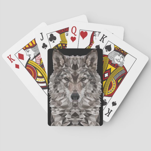 Gray Wolf Geometric Portrait Playing Cards (Back)