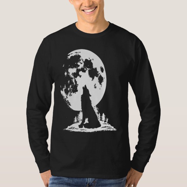 Gray Wolf Howling at Moon T-Shirt (Front)