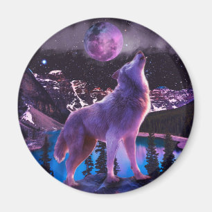 Gray wolf howling in forest magnet