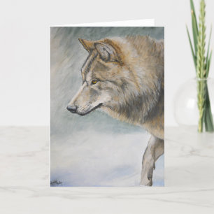 Gray Wolf in Storm Wildlife Art Greeting Card