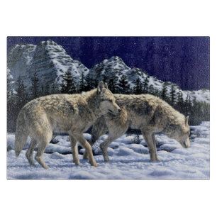 Gray Wolves in Snowy Winter Mountains Cutting Board