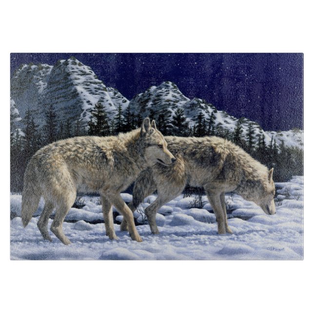 Gray Wolves in Snowy Winter Mountains Cutting Board (Front)