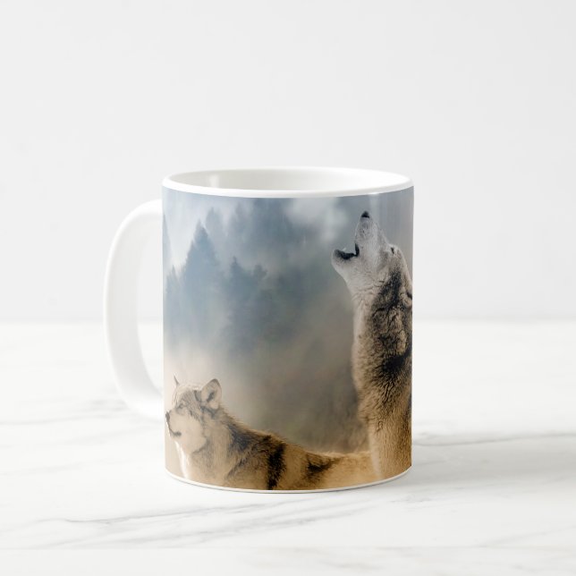 Gray Wolves Moon Howl Coffee Mug (Front Left)