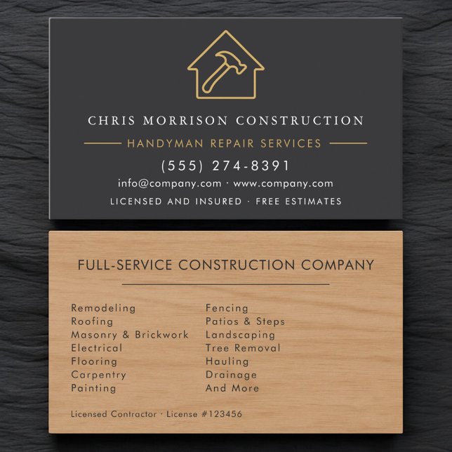 Gray Wood Grain Handyman Business Card (Creator Uploaded)