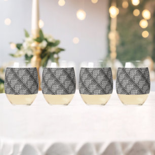 Gray Woven Texture – Modern Abstract Pattern Stemless Wine Glass