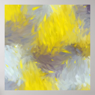 Gray Yellow Abstract Brushstrokes Poster