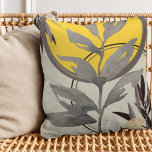 Gray & Yellow Artistic Abstract Watercolor Cushion<br><div class="desc">Modern throw pillow features an artistic abstract design in a gray and yellow color palette on a beige background. An artistic abstract design features a watercolor leaf and a geometric circle composition with shades of yellow and gray with black and gold accents on a linen beige background. Inspired by nature,...</div>